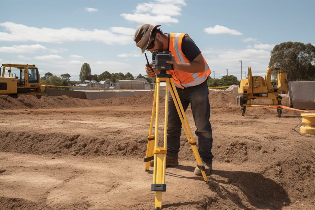 Relevé de niveau à la mire et à la cellule de réception lors d'un terrassement