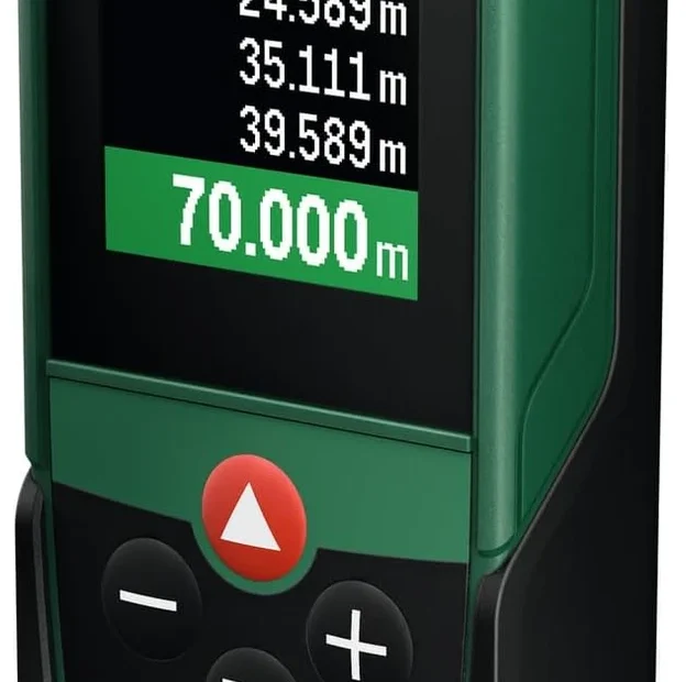 Télémètre laser Bosch PLM 70-23 C vert et noir, écran couleur affichant 70,000 m