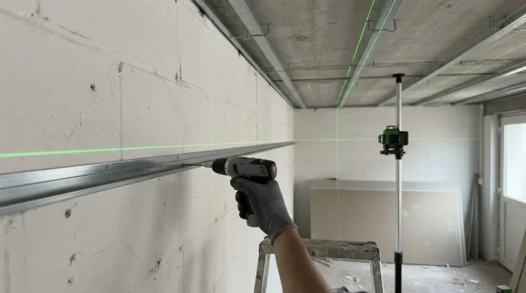 Utiliser un niveau laser pour un faux plafond : cornières, suspentes et fourrures