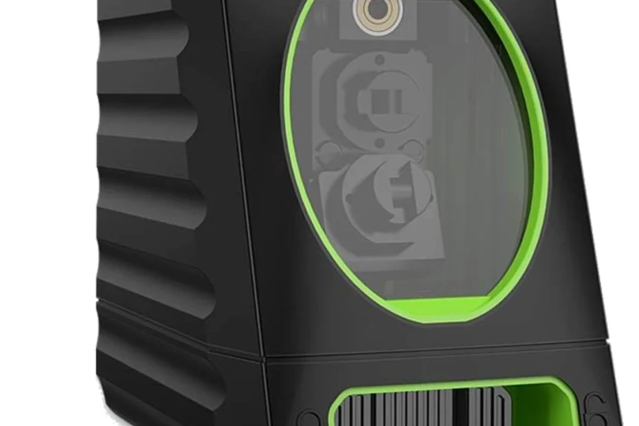 Niveau laser croix vert Huepar BOX-1G, boîtier noir à cadre vert et fenêtre ovale