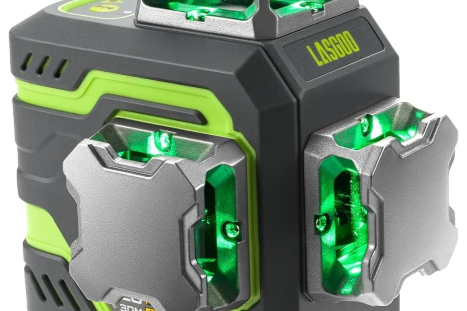 Niveau laser 3D vert LasGoo LG-3DM gris et vert, fenêtres de sortie allumées